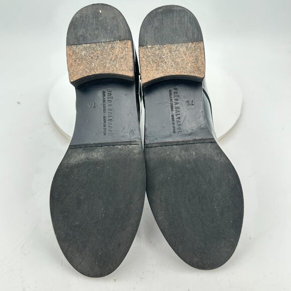 Freda Salvador Women Size 7.5 Black Patent Leather Plain Toe Lace Up Ankle Boot - Picture 8 of 11